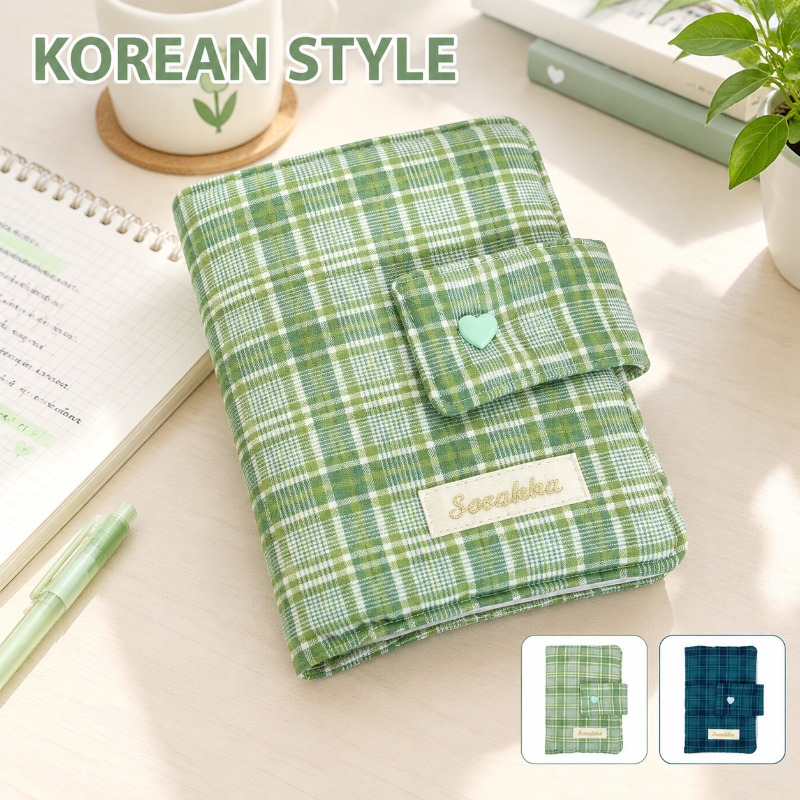 Stationery Books - Sampul Buku Kain Motif Gingham Hijau